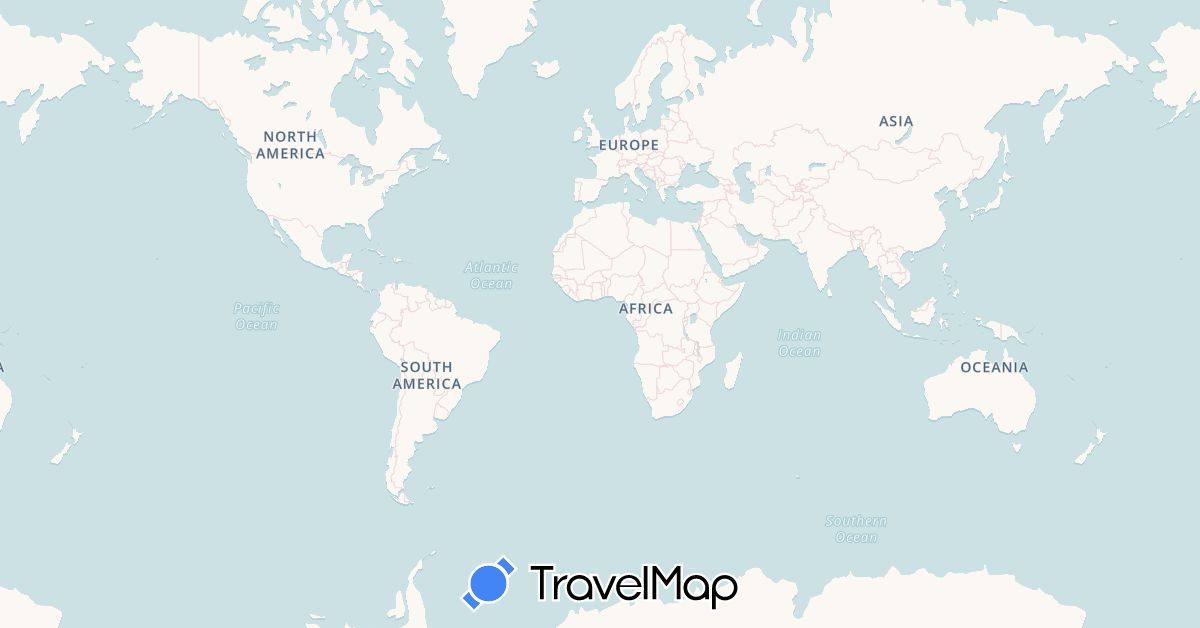 TravelMap itinerary: driving, bus, plane, train, hiking, boat in Argentina, Saint Barthélemy, Bolivia, Brazil, Chile, Dominican Republic, France, French Guiana, Martinique (Europe, North America, South America)